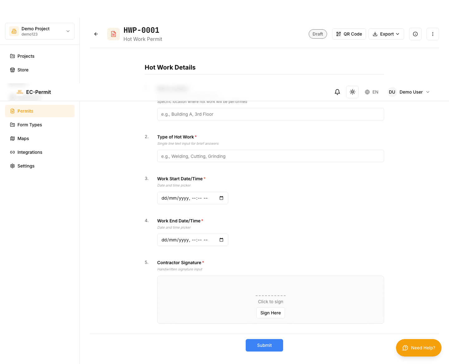 Bottom of a permit form showing workflow action buttons