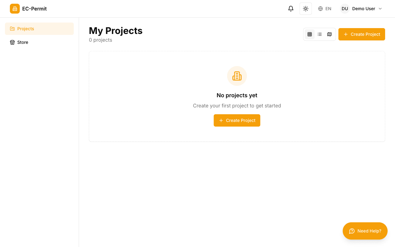 EC-Permit 側欄,顯示專案與商店等入口
